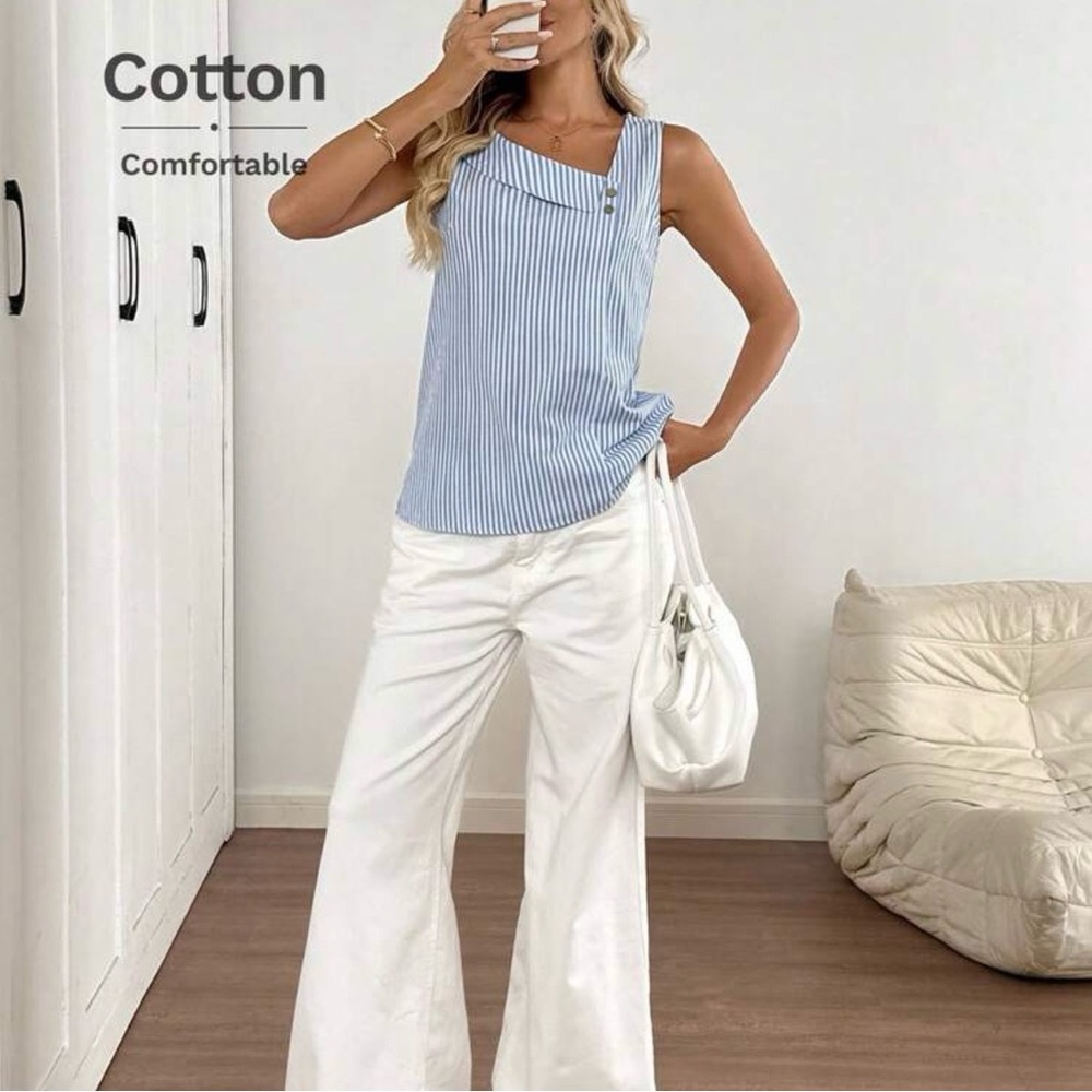 Women’s Asymmetrical Collar Sleeveless Shirt